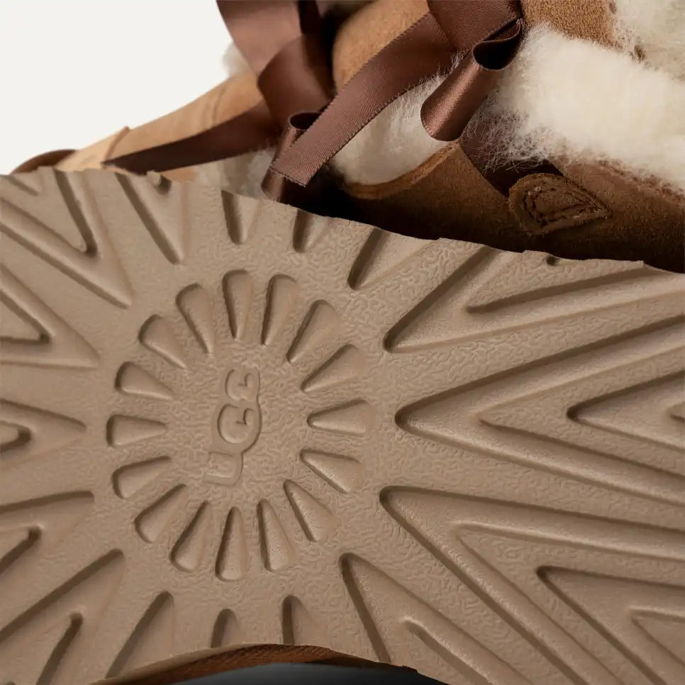 Cizme tip UGG cu fundițe decorative – Maro camel