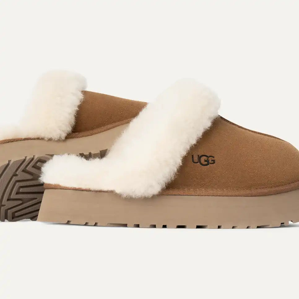 Papuci tip UGG cu blană și platformă – Maro camel