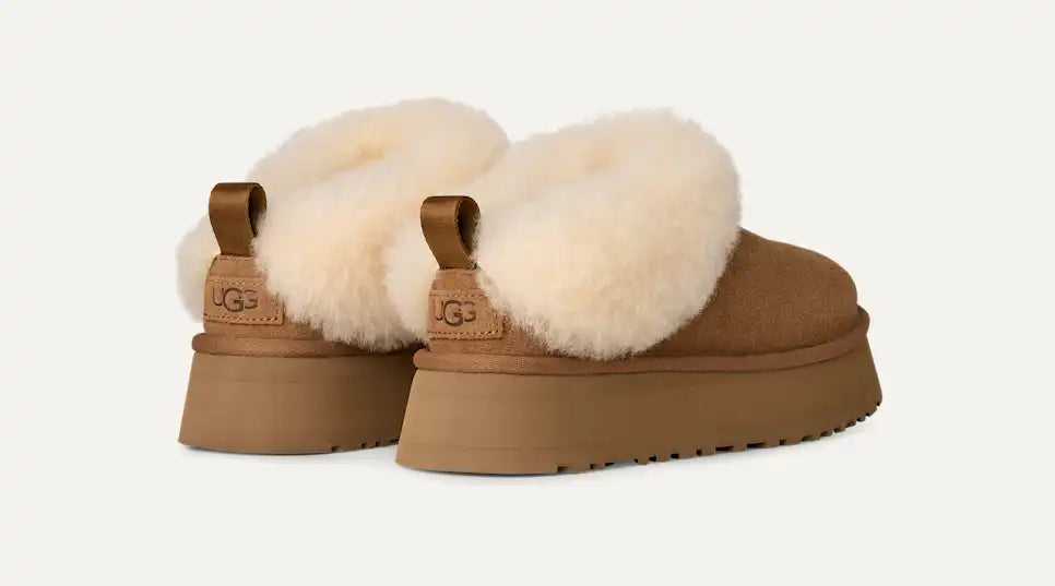 Papuci tip UGG cu blană și platformă – Maro camel